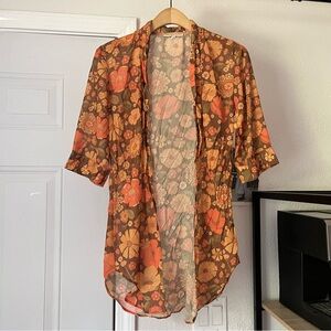 Yesterday People Floral Sheer Kimono in Brown and Orange